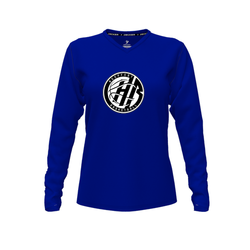 [CUS-DFW-TEES-CMF-VNK-LSL-RYL-FYXS-LOGO2] Comfort T-Shirt (Female Youth XS, Royal, V Neck, Logo 2, Long Sleeve)