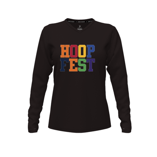 [CUS-DFW-TEES-PER-VNK-LSL-BLK-FYXS-LOGO1] Performance T-Shirt (Female Youth XS, Black, V Neck, Logo 1, Long Sleeve)