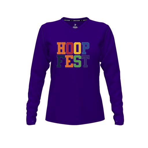 [CUS-DFW-TEES-PER-VNK-LSL-PUR-FYXS-LOGO1] Performance T-Shirt (Female Youth XS, Purple, V Neck, Logo 1, Long Sleeve)